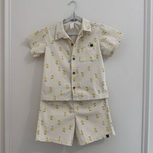 Kids Lemon Print Matching Set - Cream & Yellow